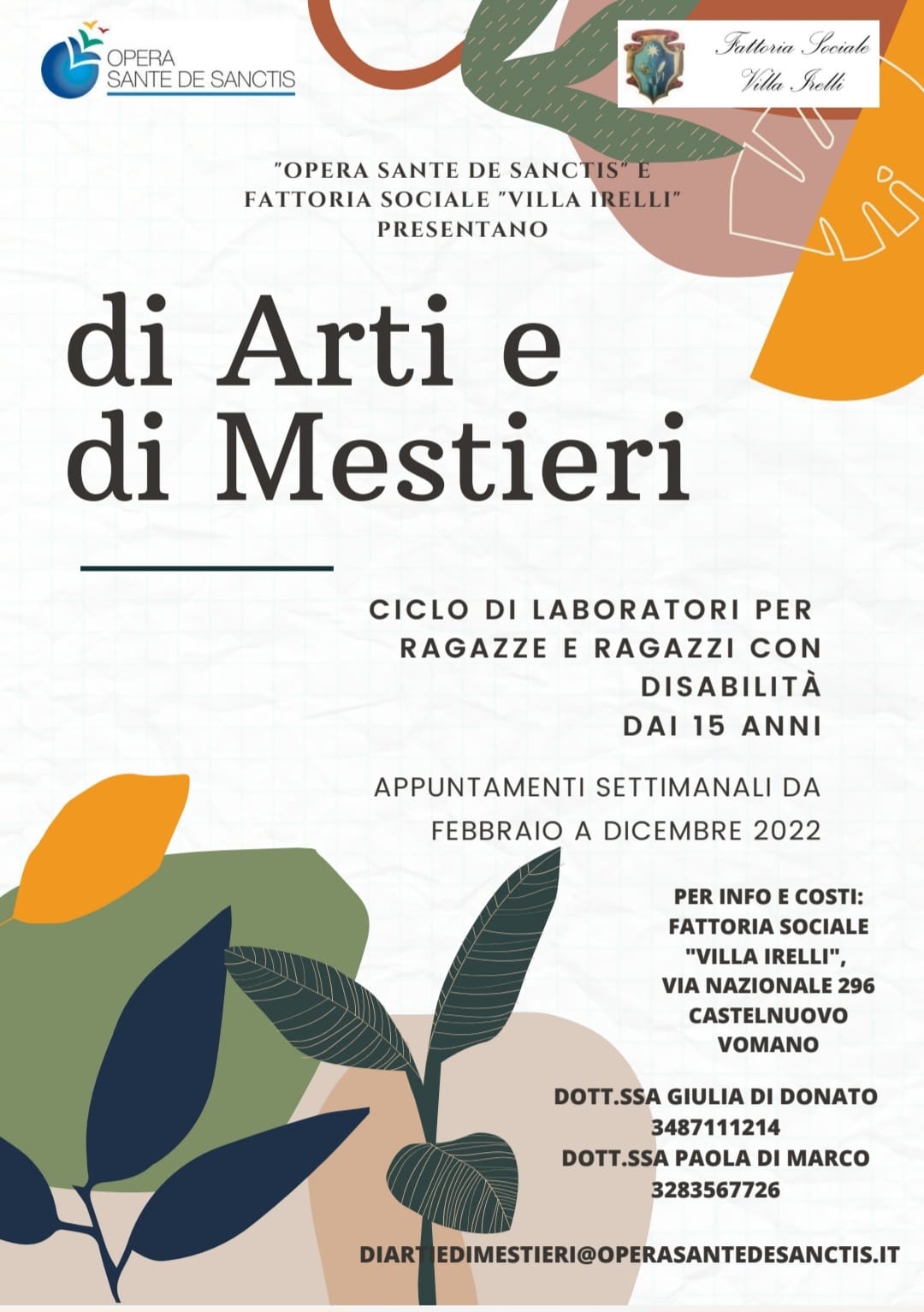 DI ARTI E DI MESTIERI • Ciclo di Laboratori per ragazz* con disabilità over 15